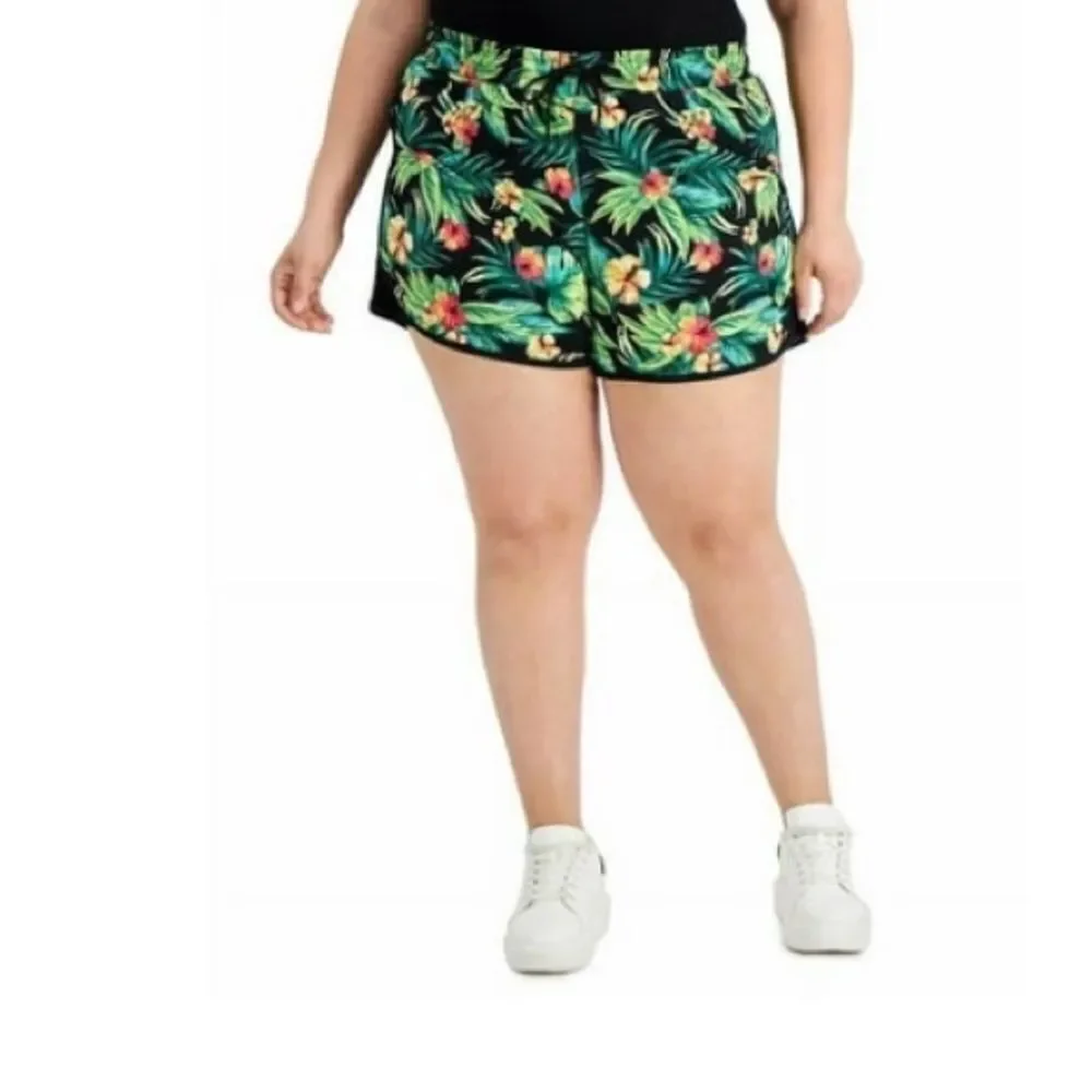 NEW💐🌸 Ideology Womens Tropical-Printed Drawstring Running Shorts Size XS